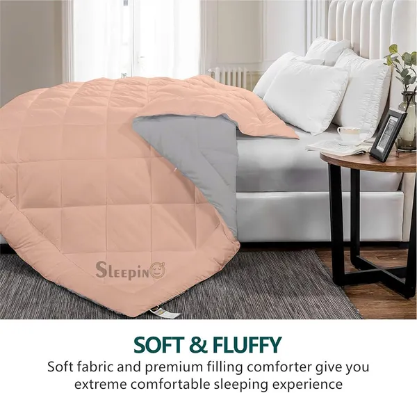Peach_&_Silver_Microfiber_300_GSM_Comforter_For_Heavy_Winter