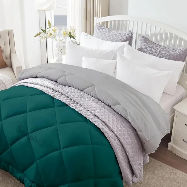 Teal_&_Silver_Microfiber_300_GSM_Comforter_For_Heavy_Winter