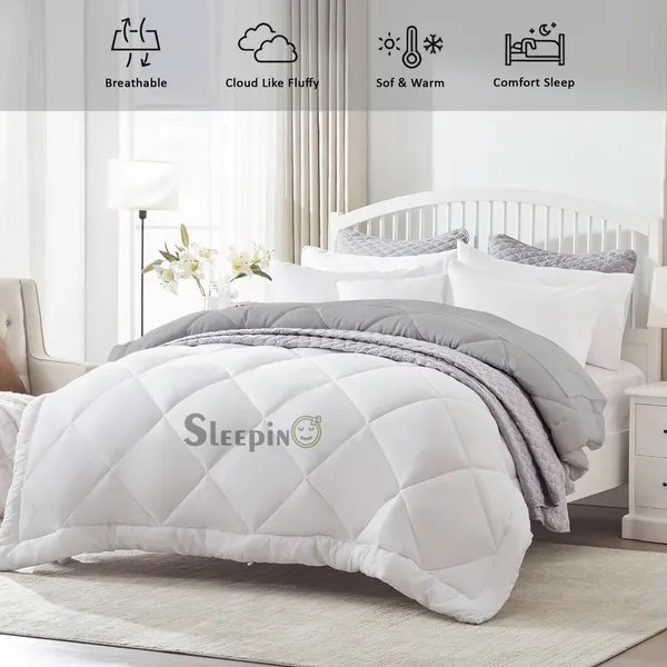 White_&_Silver_Microfiber_300_GSM_Comforter_For_Heavy_Winter