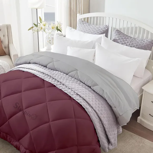Wine_&_Silver_Microfiber_300_GSM_Comforter_For_Heavy_Winter