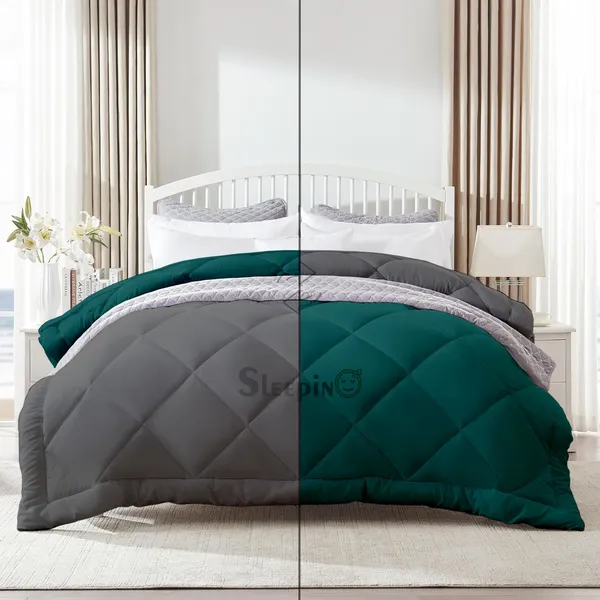 Teal_&_Dark_Grey_Breathable_Microfiber_400_GSM_Reversible_Comforter_For_Heavy_Winter
