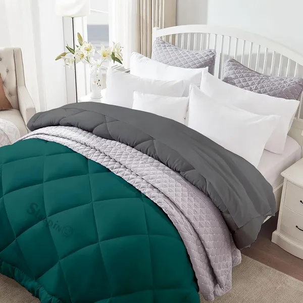 Teal_&_Dark_Grey_Breathable_Microfiber_400_GSM_Reversible_Comforter_For_Heavy_Winter