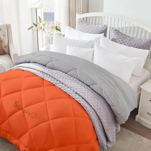 Orange_&_Silver_Breathable_Microfiber_400_GSM_Reversible_Comforter_For_Heavy_Winter
