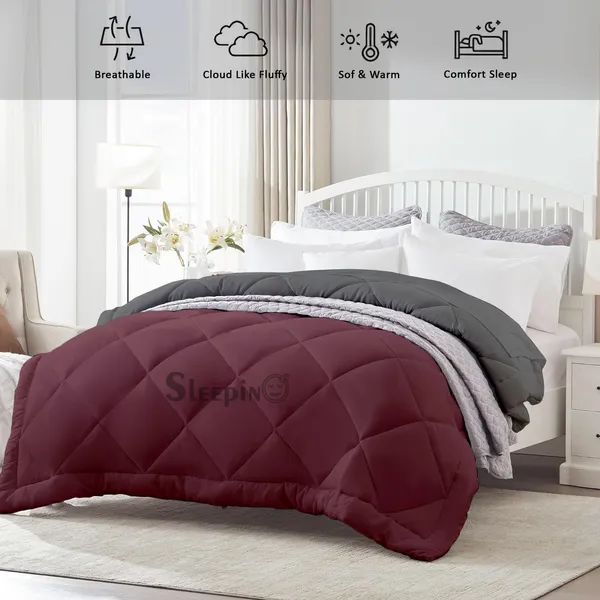 Wine_Breathable_Microfiber_400_GSM_Reversible_Comforter_For_Heavy_Winter