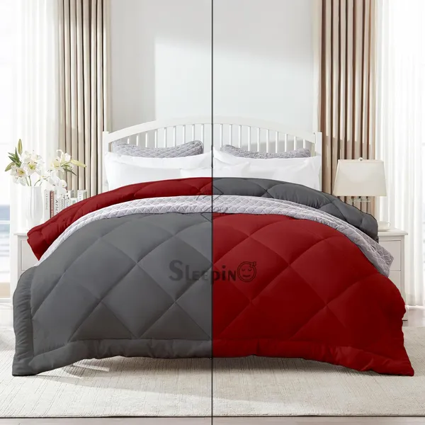 Burgundy_&_Dark_Grey_Breathable_Microfiber_400_GSM_Reversible_Comforter_For_Heavy_Winter