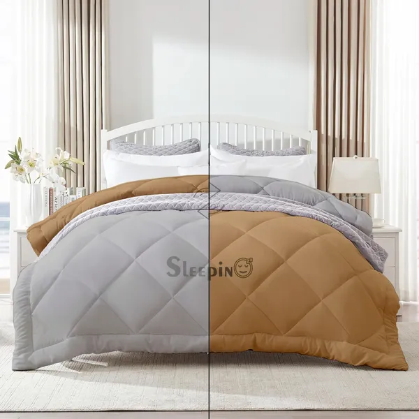 Beige_&_Silver_Breathable_Microfiber_400_GSM_Reversible_Comforter_For_Heavy_Winter