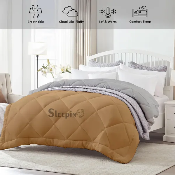 Beige_&_Silver_Breathable_Microfiber_400_GSM_Reversible_Comforter_For_Heavy_Winter