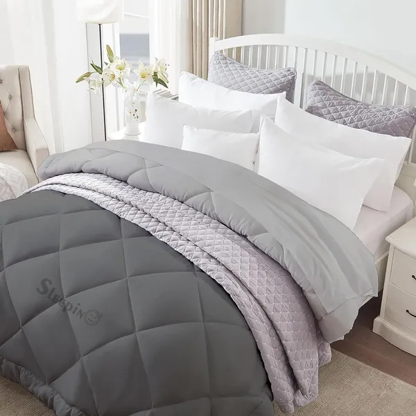 Dark_Grey_&_Silver_Breathable_Microfiber_400_GSM_Reversible_Comforter_For_Heavy_Winter