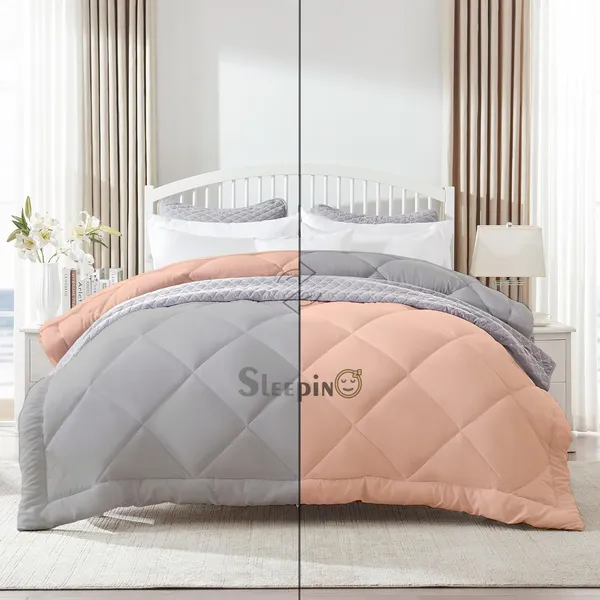 Peach_&_Silver_Breathable_Microfiber_400_GSM_Reversible_Comforter_For_Heavy_Winter