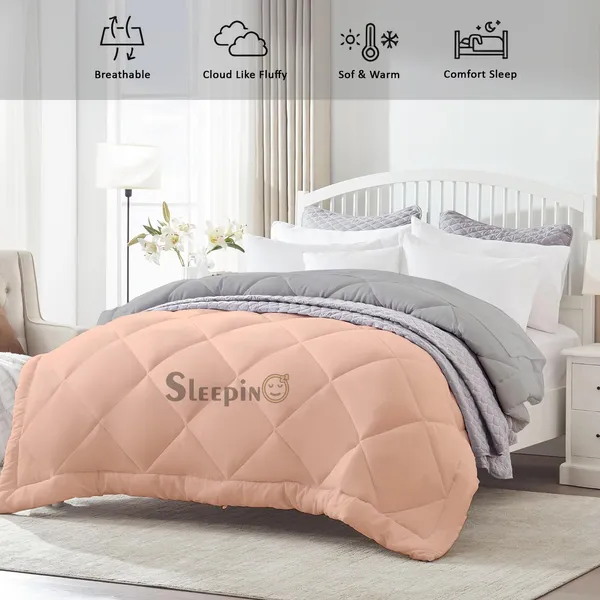Peach_&_Silver_Breathable_Microfiber_400_GSM_Reversible_Comforter_For_Heavy_Winter