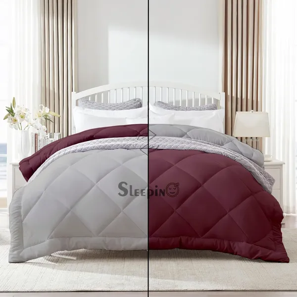 Wine_&_Silver_Breathable_Microfiber_400_GSM_Reversible_Comforter_For_Heavy_Winter