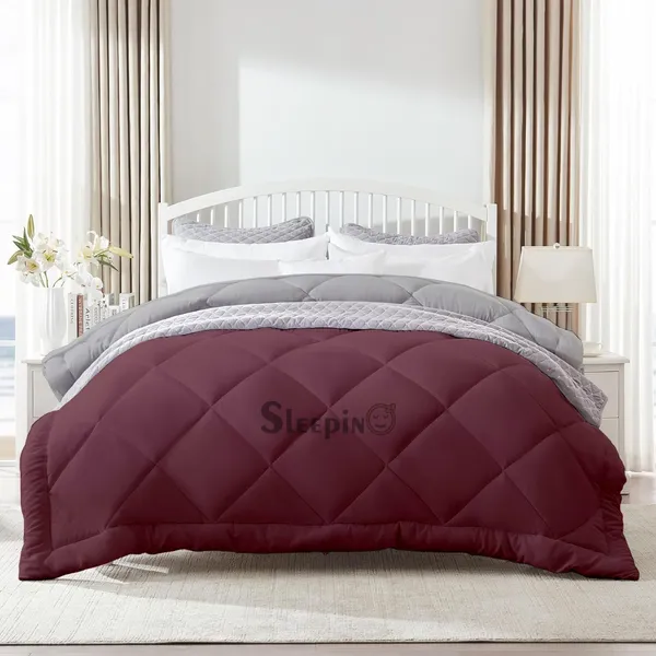 Wine_&_Silver_Breathable_Microfiber_400_GSM_Reversible_Comforter_For_Heavy_Winter
