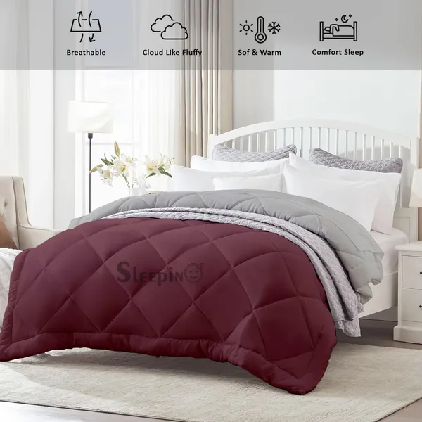 Wine_&_Silver_Breathable_Microfiber_400_GSM_Reversible_Comforter_For_Heavy_Winter