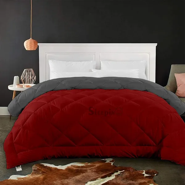 Burgundy_&_Dark_Grey_Microfiber_Breathable_600_GSM_Reversible_Comforter_For_Heavy_Winter