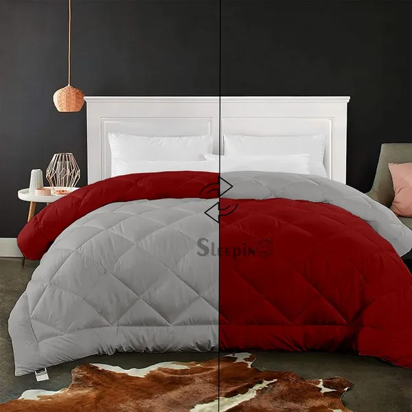 Burgundy_&_Silver_Microfiber_Breathable_600_GSM_Reversible_Comforter_For_Heavy_Winter