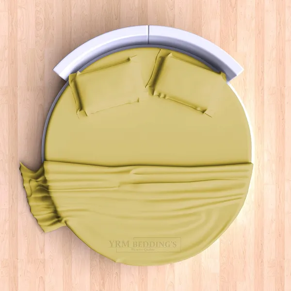 3_Piece_Round_Elastic_Bedsheet_Gold_Yellow_400_TC_Egyptian_Cotton_Fitted_Bedsheet_92"_Diameter_Feet_Upto_12"_Inch_Thick_Mattress_Round_Shape_Fitted_Bedsheet_Include_2_Pillow_Covers