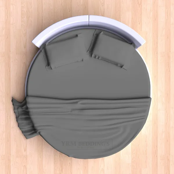 3_Piece_Round_Elastic_Bedsheet_Dark_Grey_400_TC_Egyptian_Cotton_Fitted_Bedsheet_82"_Diameter_Feet_Upto_12"_Inch_Thick_Mattress_Round_Shape_Fitted_Bedsheet_Include_2_Pillow_Covers
