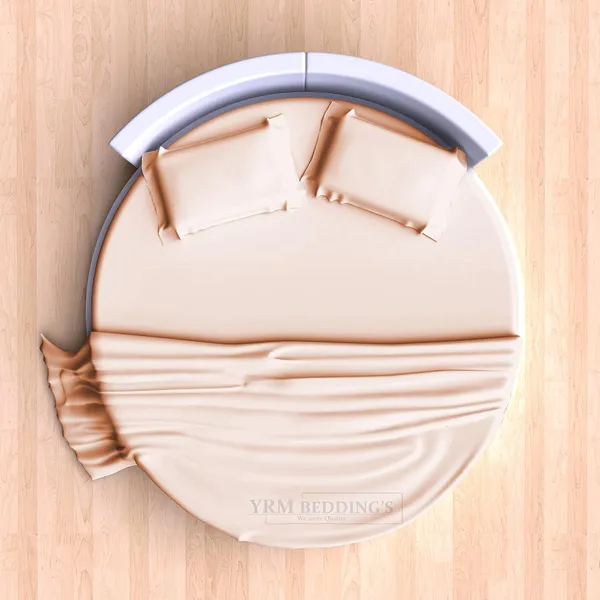 3_Piece_Round_Elastic_Bedsheet_Peach/Blush_400_TC_Egyptian_Cotton_Fitted_Bedsheet_84"_Diameter_Feet_Upto_12"_Inch_Thick_Mattress_Round_Shape_Fitted_Bedsheet_Include_2_Pillow_Covers