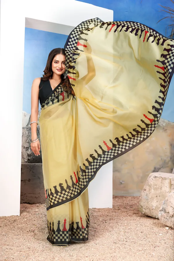 Soft_Yellow_Chic__Georgette_Saree_With_Modern_Chessboard_Print