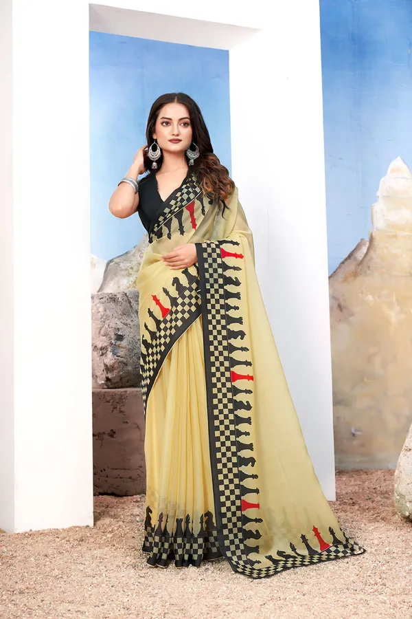 Soft_Yellow_Chic__Georgette_Saree_With_Modern_Chessboard_Print