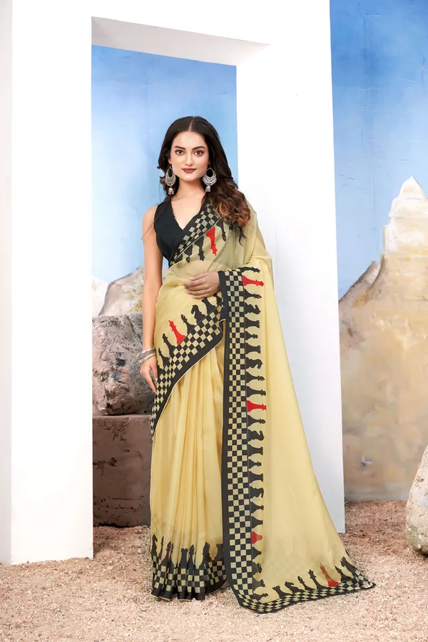 Soft_Yellow_Chic__Georgette_Saree_With_Modern_Chessboard_Print