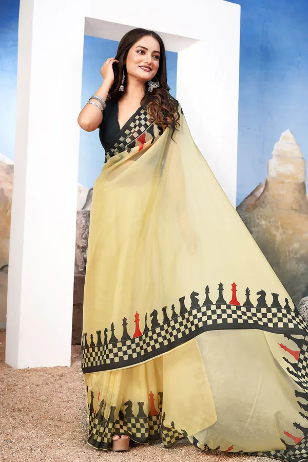 Soft_Yellow_Chic__Georgette_Saree_With_Modern_Chessboard_Print
