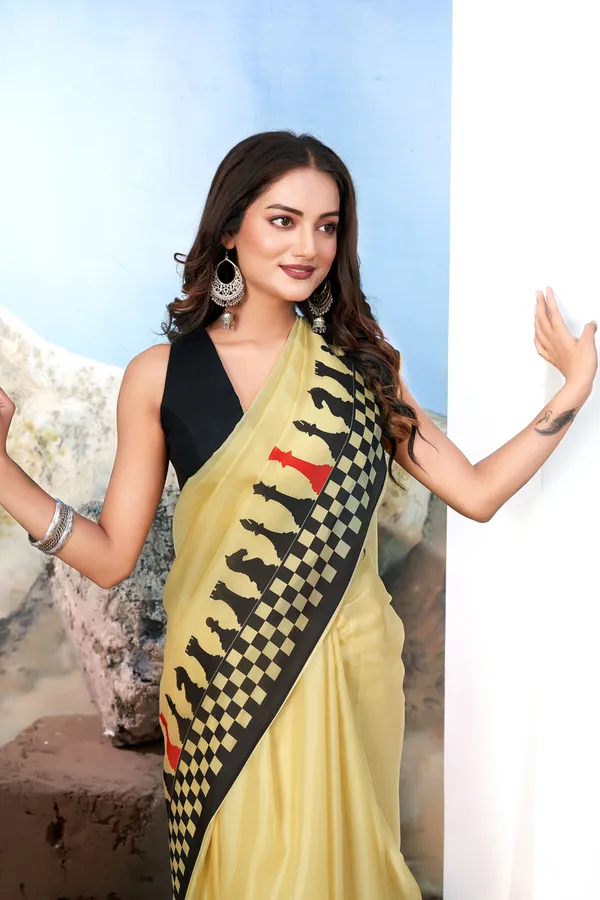 Soft_Yellow_Chic__Georgette_Saree_With_Modern_Chessboard_Print