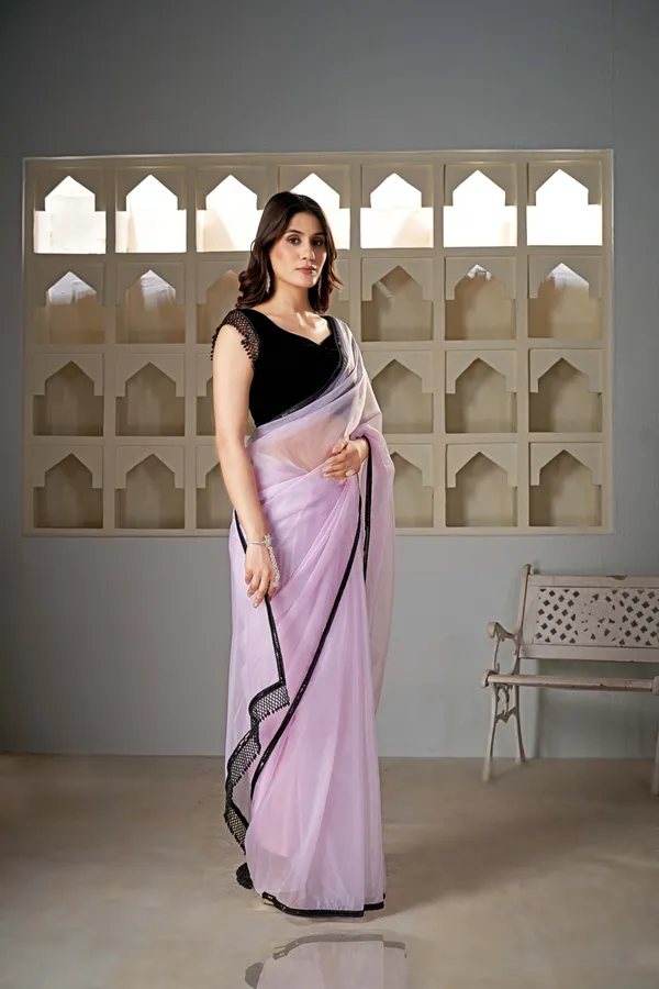 Pink__Champagne_Organza_Saree_With_Black_Lace
