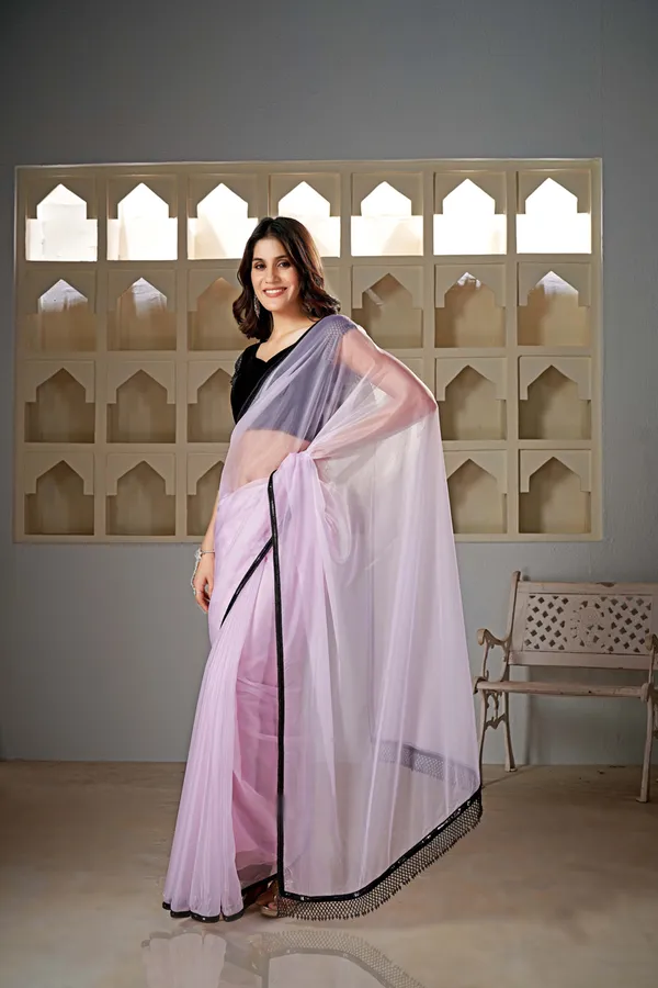 Pink__Champagne_Organza_Saree_With_Black_Lace