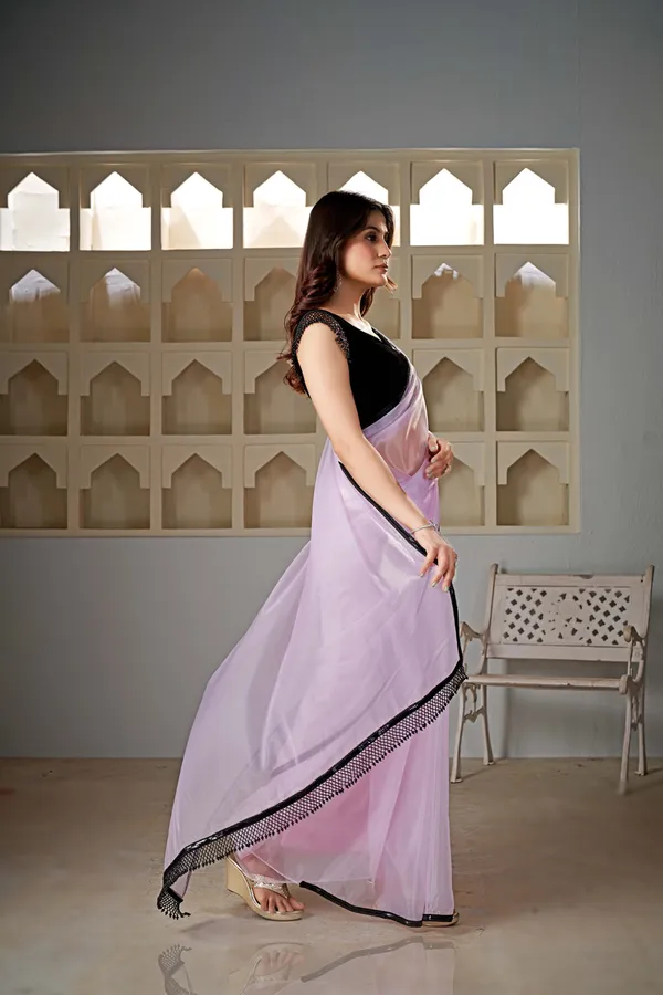 Pink__Champagne_Organza_Saree_With_Black_Lace