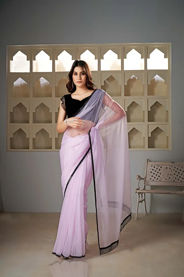 Pink__Champagne_Organza_Saree_With_Black_Lace