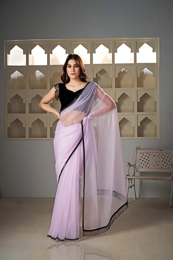 Pink__Champagne_Organza_Saree_With_Black_Lace