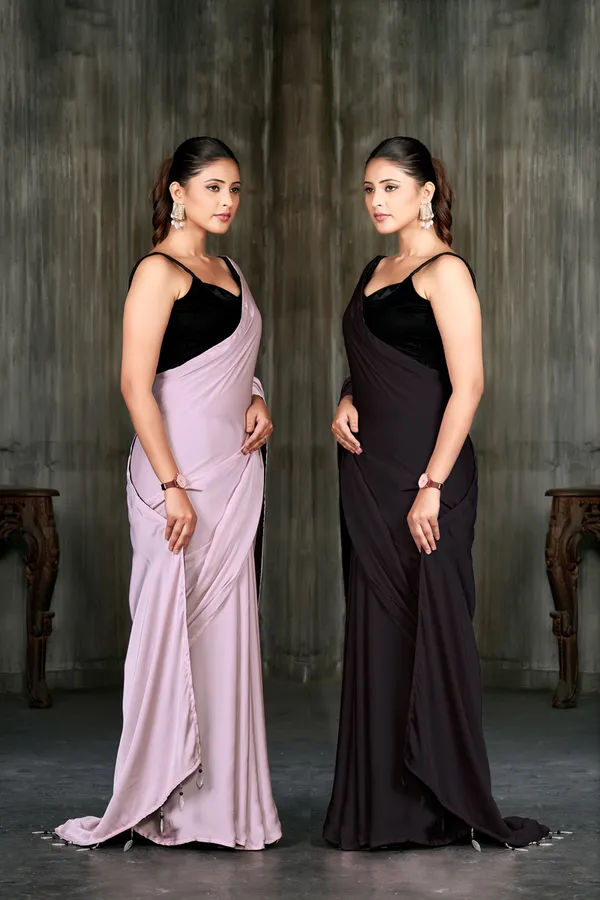Pink_&_Black__Georgette_With_Pink_Satin_Saree_With_Blouse_Fabric