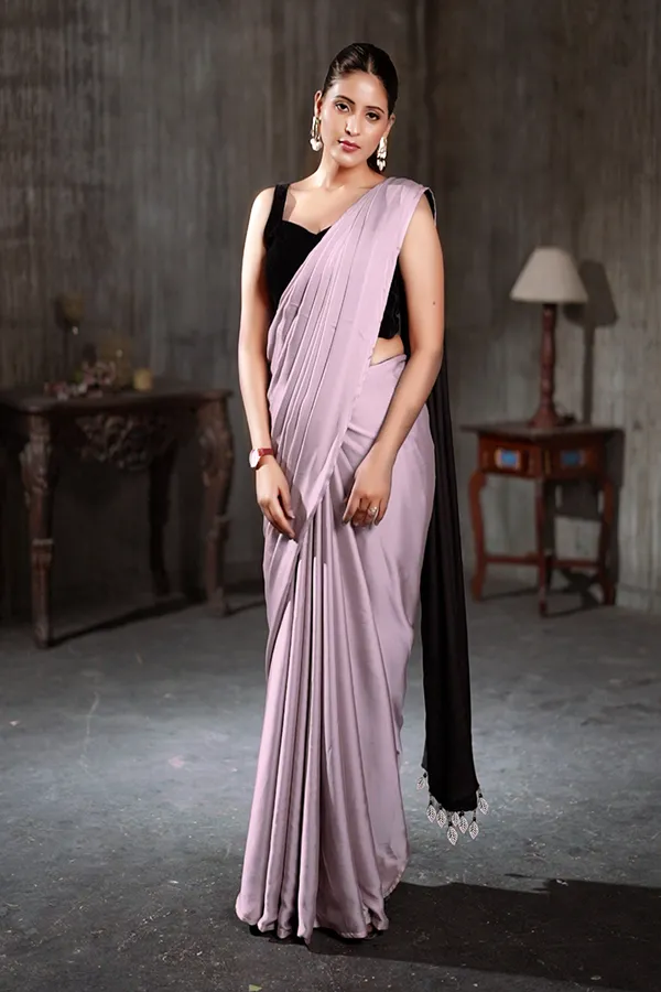 Pink_&_Black__Georgette_With_Pink_Satin_Saree_With_Blouse_Fabric