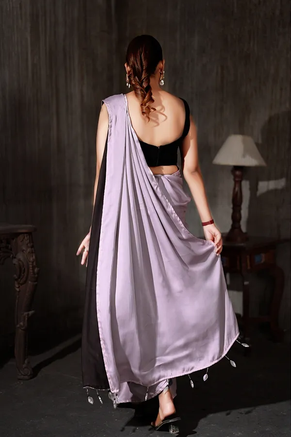 Pink_&_Black__Georgette_With_Pink_Satin_Saree_With_Blouse_Fabric