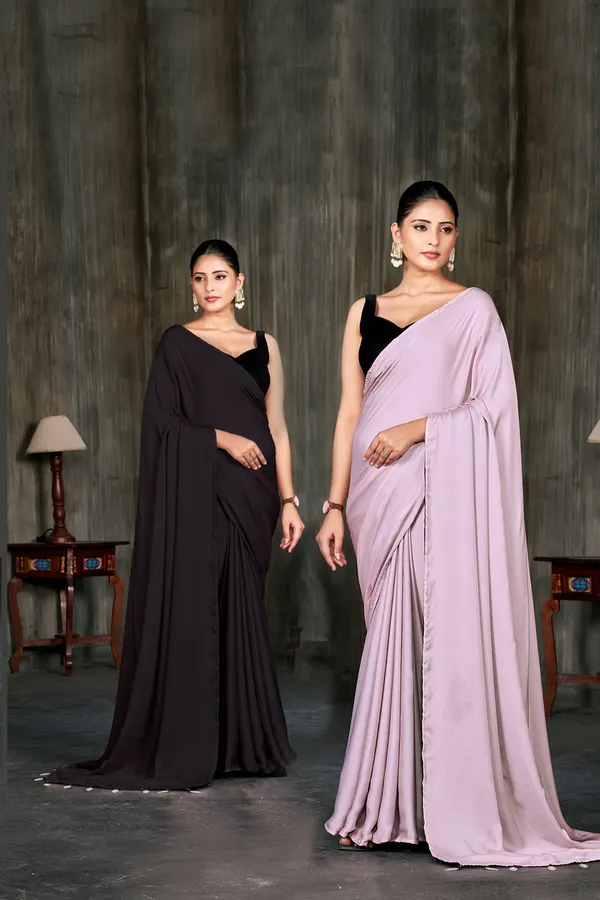 Pink_&_Black__Georgette_With_Pink_Satin_Saree_With_Blouse_Fabric
