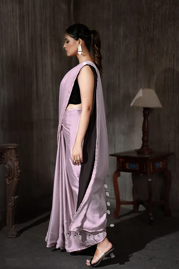 Pink_&_Black__Georgette_With_Pink_Satin_Saree_With_Blouse_Fabric