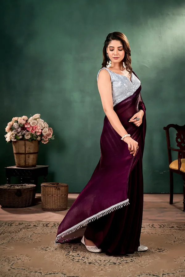 Peach__Metallic_Satin_Saree_With_Blouse_Fabric