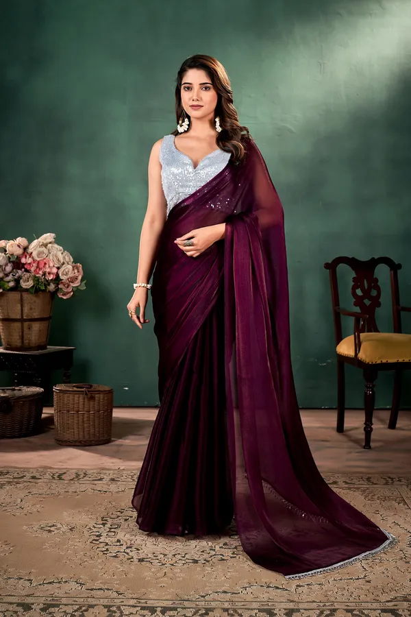Peach__Metallic_Satin_Saree_With_Blouse_Fabric