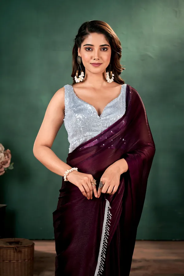 Peach__Metallic_Satin_Saree_With_Blouse_Fabric