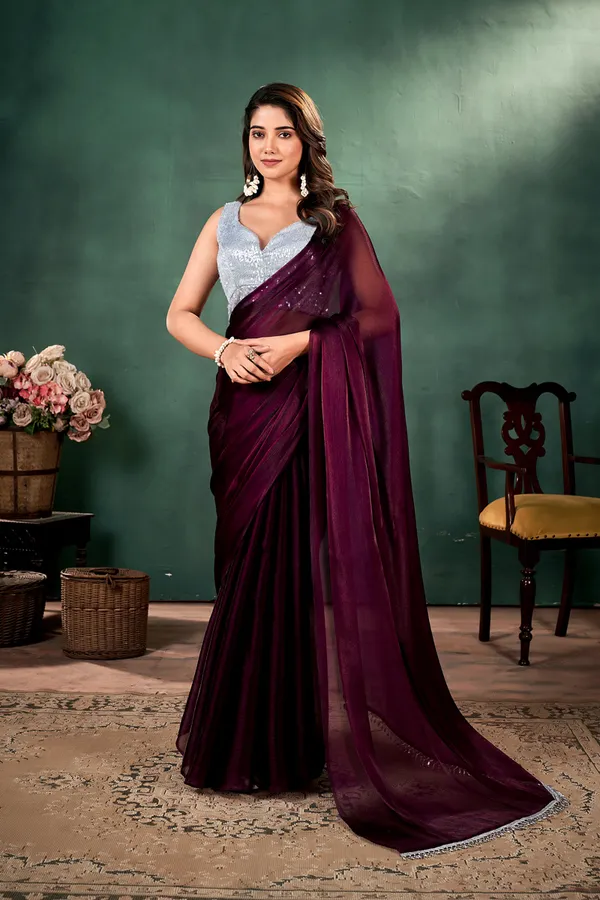 Peach__Metallic_Satin_Saree_With_Blouse_Fabric