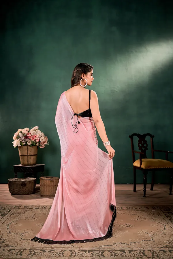 Rose_Pink__Organza_Saree_With_Sliver_Stripes_With_Small_Sequin