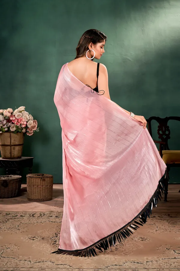 Rose_Pink__Organza_Saree_With_Sliver_Stripes_With_Small_Sequin