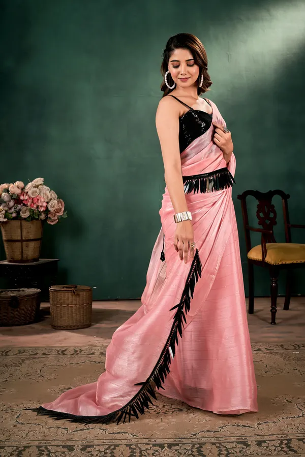 Rose_Pink__Organza_Saree_With_Sliver_Stripes_With_Small_Sequin