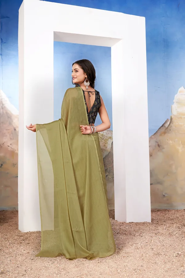 Olive_Green_Elegant__Saree_With_Intricate_Printed_Blouse