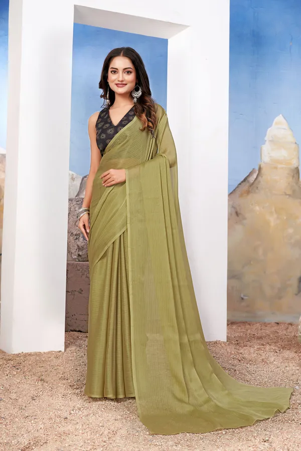 Olive_Green_Elegant__Saree_With_Intricate_Printed_Blouse