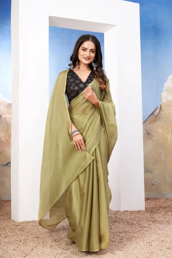 Olive_Green_Elegant__Saree_With_Intricate_Printed_Blouse