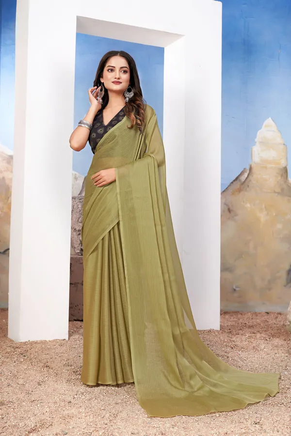 Olive_Green_Elegant__Saree_With_Intricate_Printed_Blouse