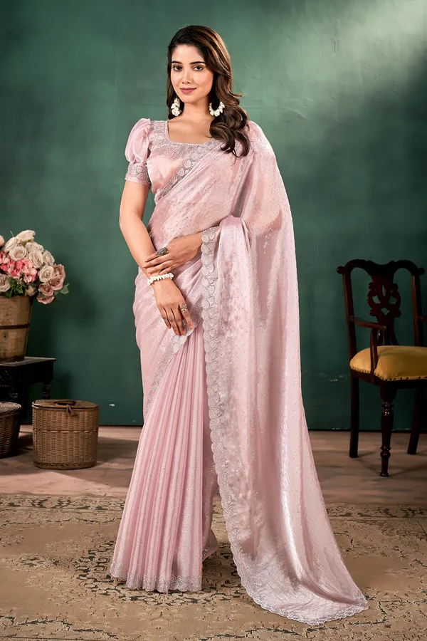 Pink_The__Satin_Silk_Saree_With_Dimond_Work_And_Cut_Border_Work