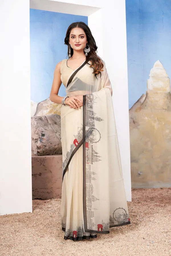 White_Creamy_Elegant_Creamy_Georgette_Saree_With_Monuments_Design